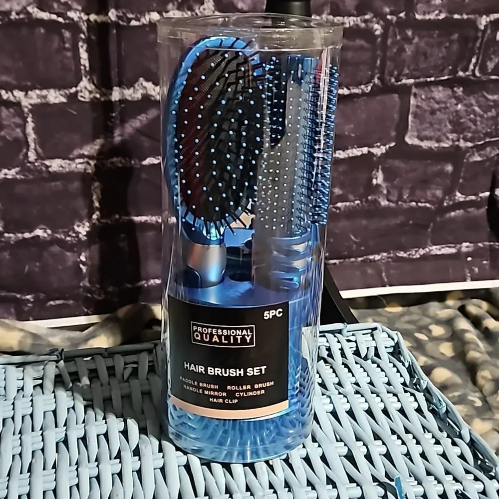Professional 🎁 Quality 5 pc Hair Brush Set in Royal Blue includes stand